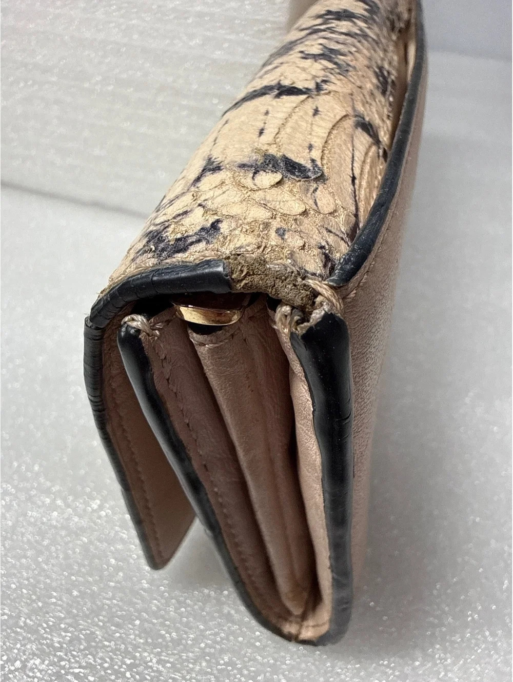 Coach Snakeskin Print Leather Flap Wallet Nude Beige Long Continental Wallet
